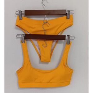 Size S Yellow Sporty 2Pc Swimsuit Padded Bikini High Cut New‎